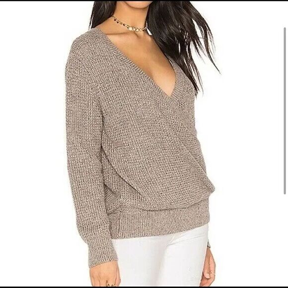 Callahan Sweaters - Callahan taupe linen blend waffle knit wrap sweater size XS